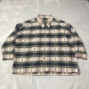 Vintage Southwestern CROPPED Flannel‎ Aztec Shirt Ranch Rodeo Cowboy 3XL ?